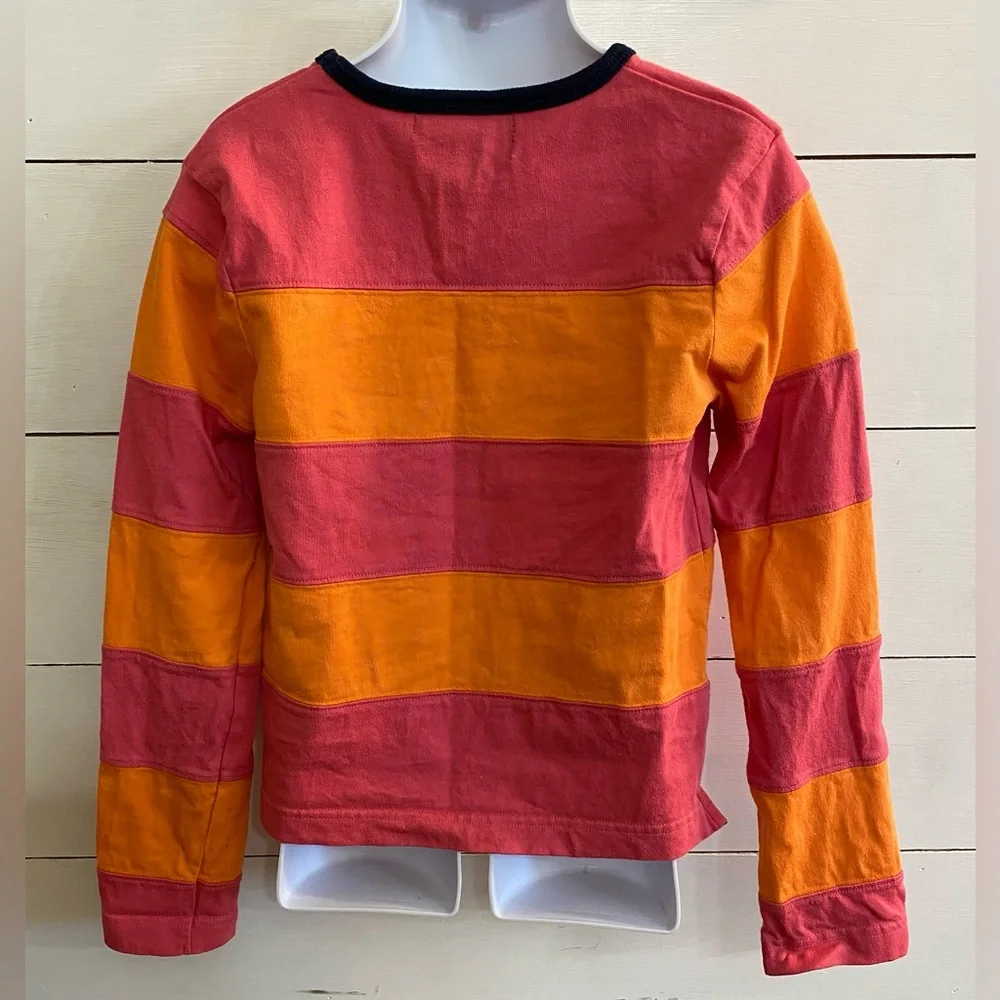 Ralph Lauren Girls’ Sz S Pink/Orange Stripe Crewneck Rugby Style Long Sleeve Top